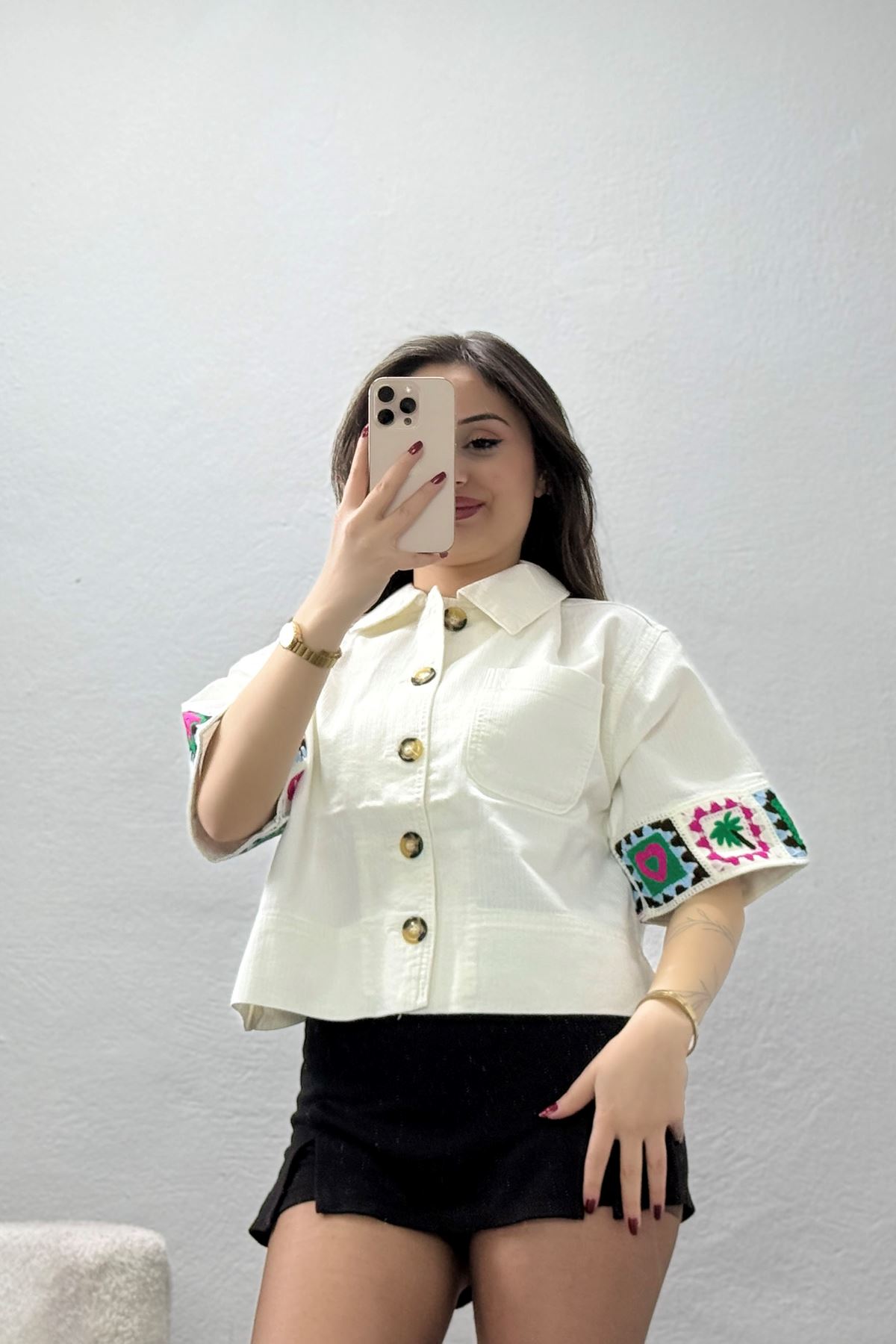 Kroşe Kısa Kol Gömlek Beyaz - 2663.1367.