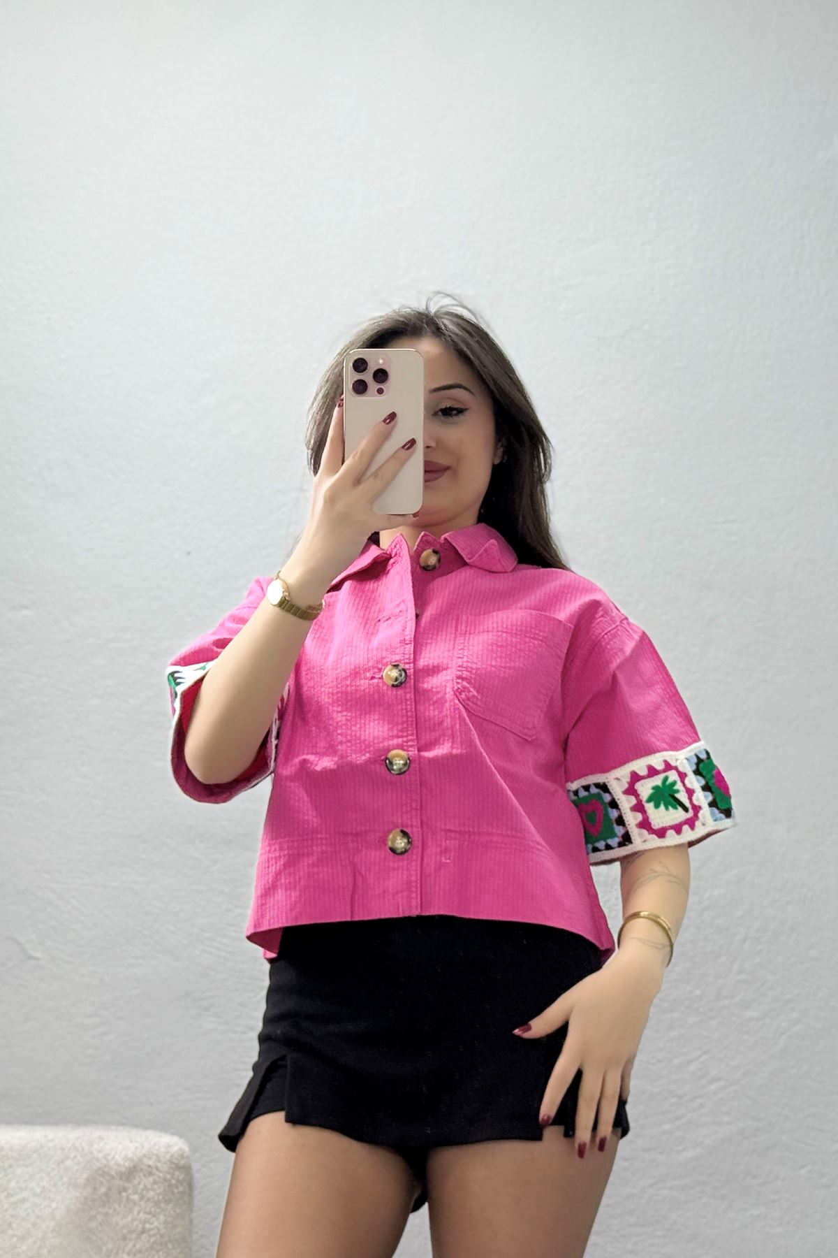 Kroşe Kısa Kol Gömlek Fuşya - 2663.1367.
