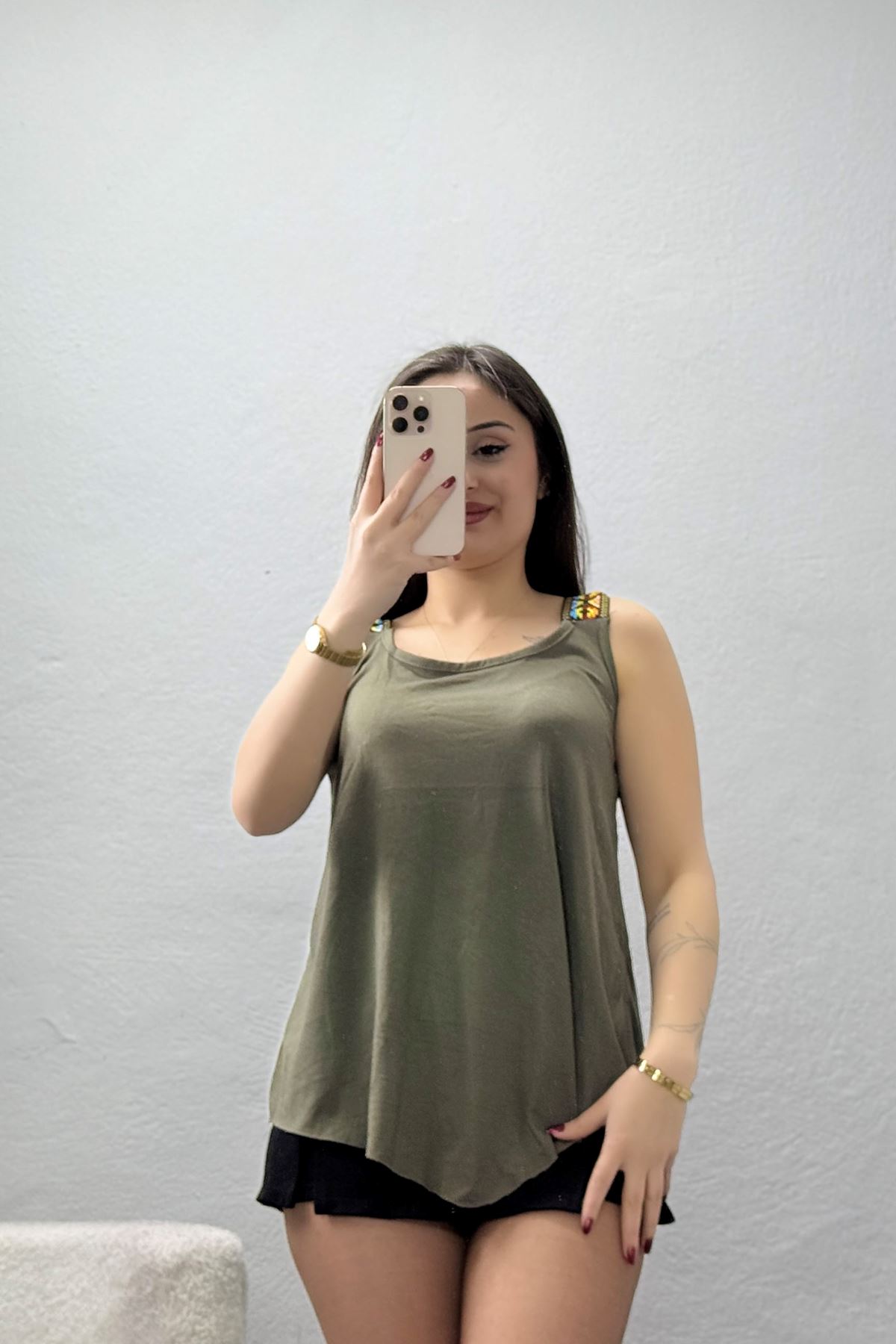 Omuz Detay Viskon Bluz Haki - 44009.599.