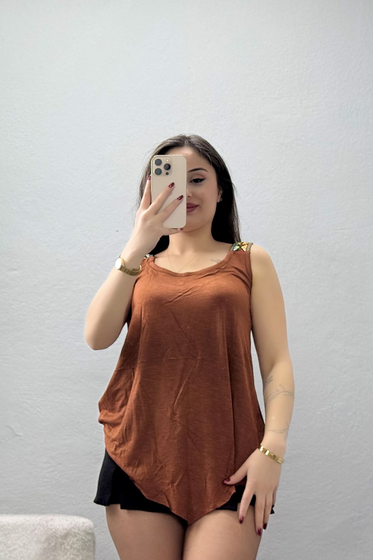 Omuz Detay Viskon Bluz Kahve - 44009.599.