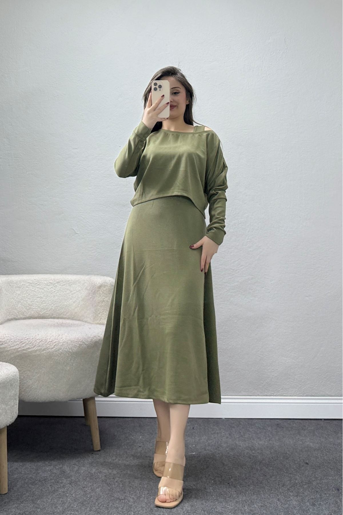 Modal Kumaş Bluzlu İkili Takım Haki - 4179.1247.