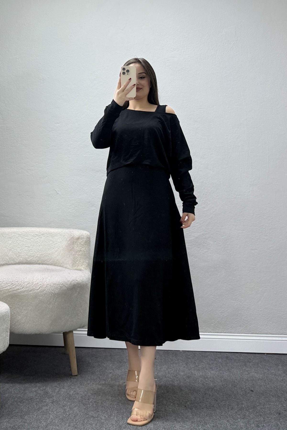 Modal Kumaş Bluzlu İkili Takım Siyah - 4179.1247.