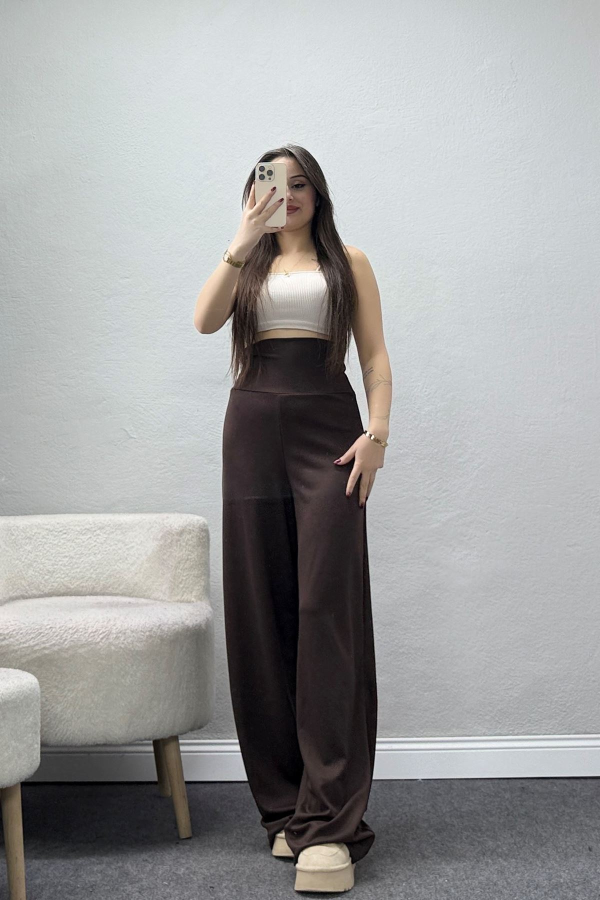 Modal Bel Katlamalı Eşofman Altı Kahve - 52243.1567.