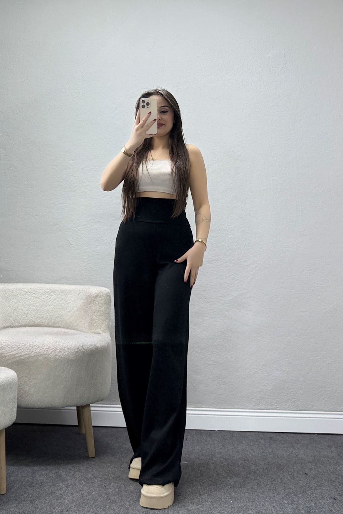 Modal Bel Katlamalı Eşofman Altı Siyah - 52243.1567.