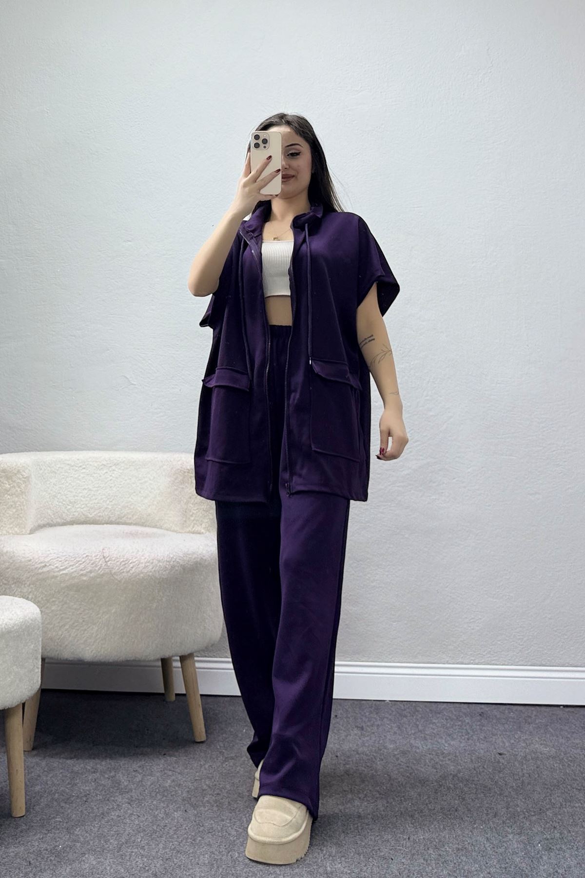 Fermuarlı Yelek Takım Mürdüm - 52206.2118.