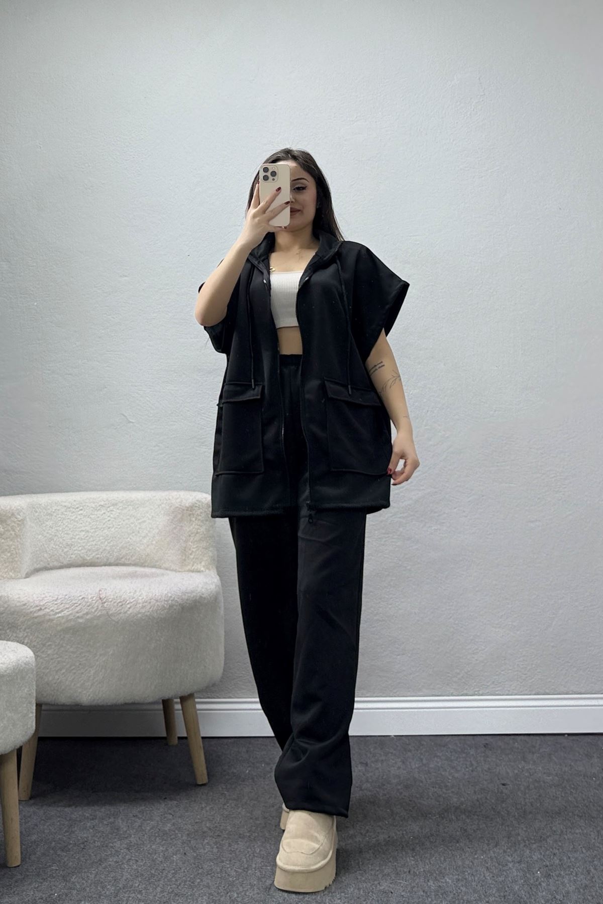 Modal Fermuarlı Yelek Takım Siyah - 52206.2118.