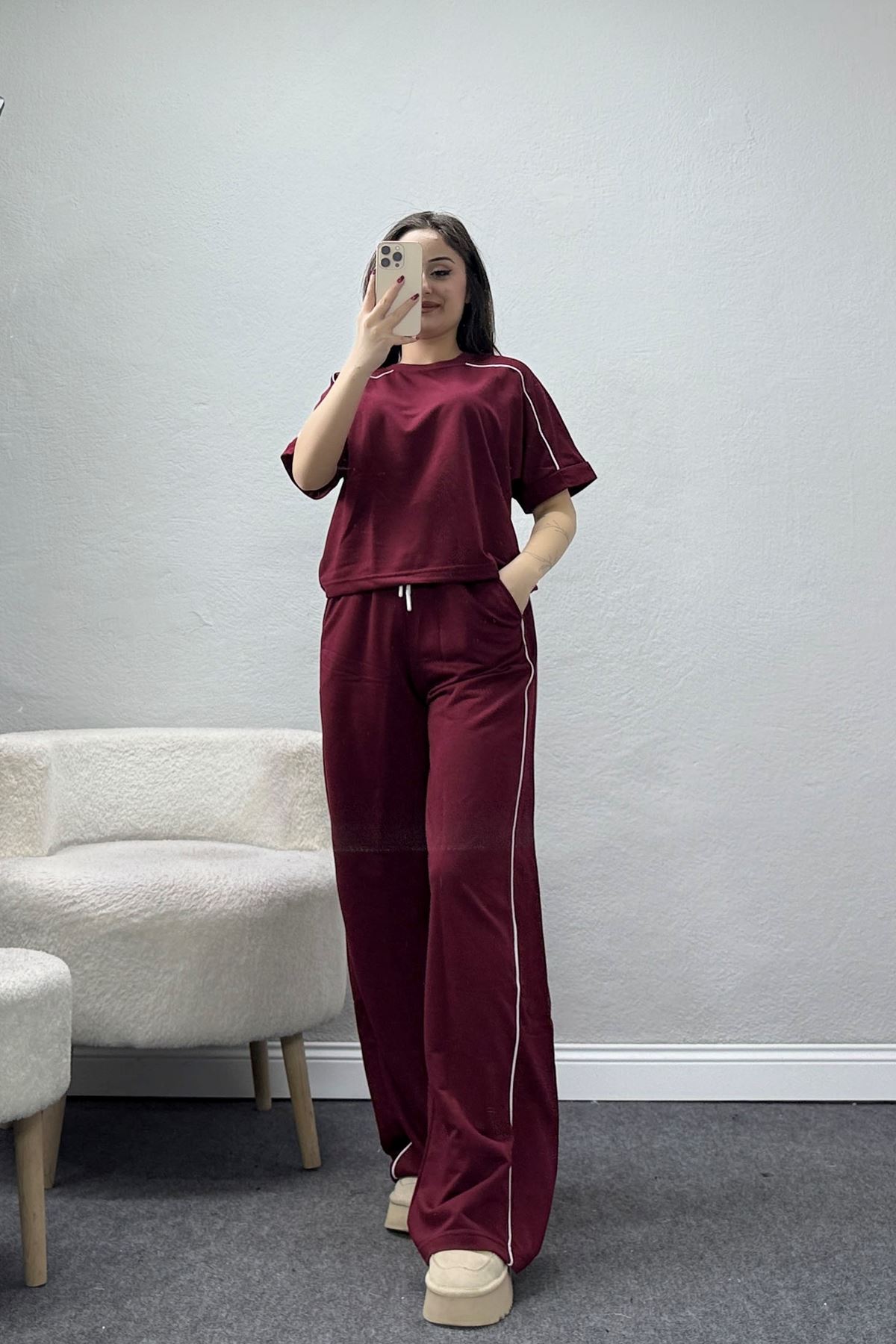 2 İplik Biyeli Eşofman Takımı Bordo - 52245.1857.