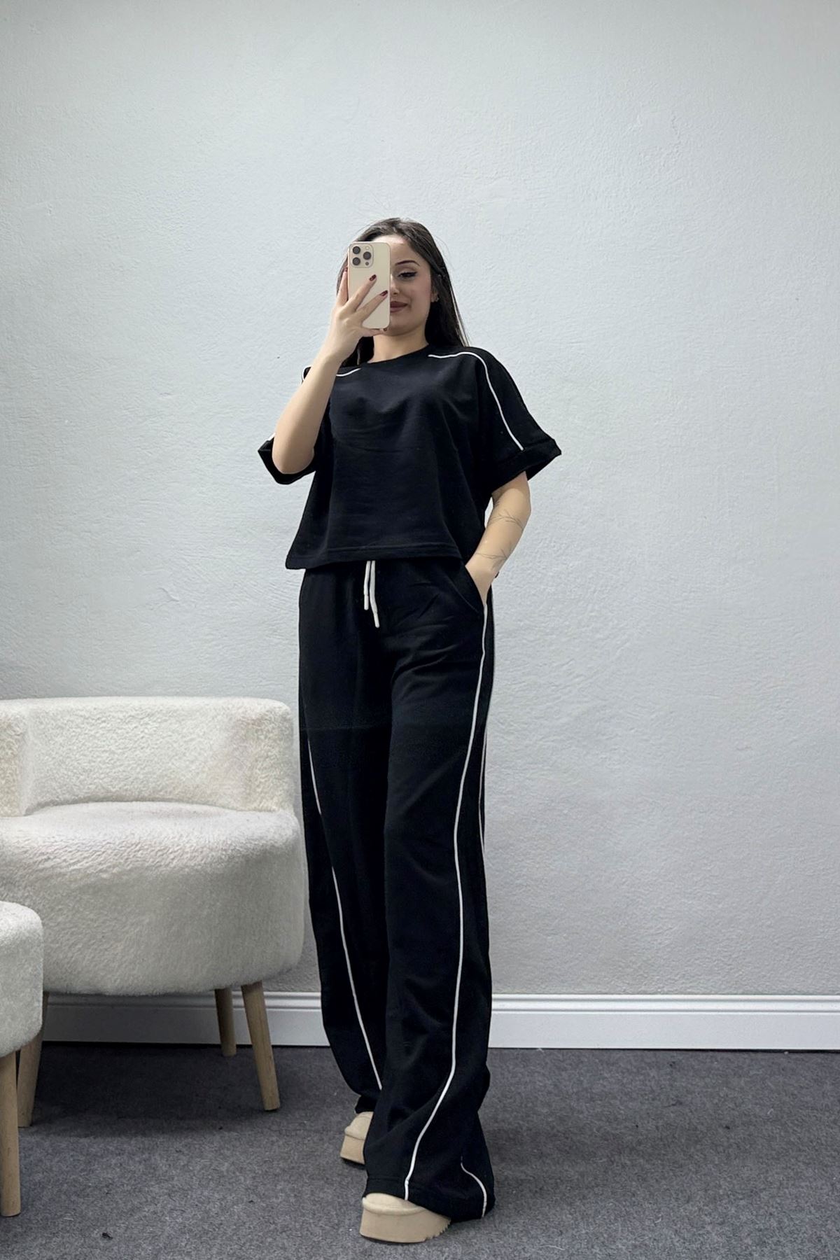 2 İplik Biyeli Eşofman Takımı Siyah - 52245.1857.