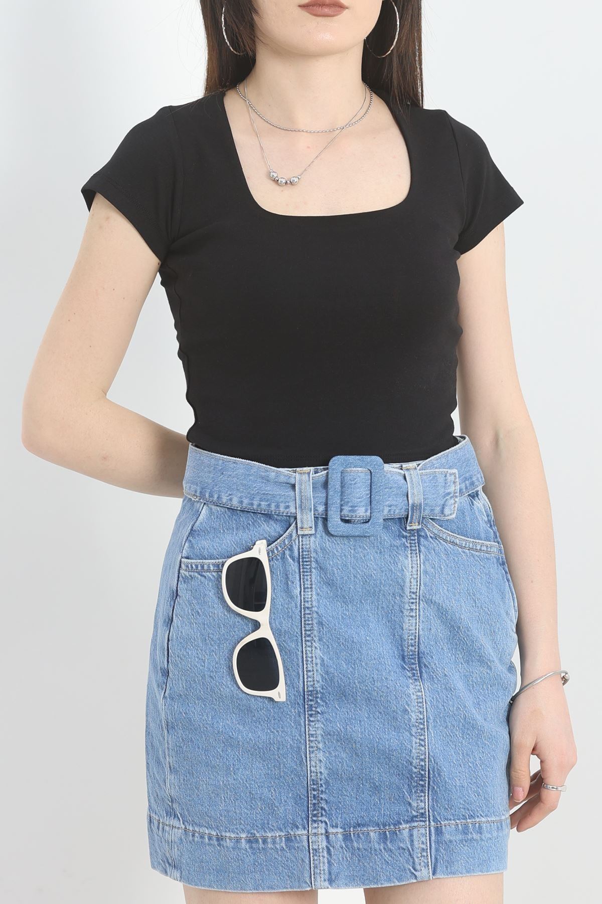 Kare Yaka Penye Tişört Siyah - 21804.200.