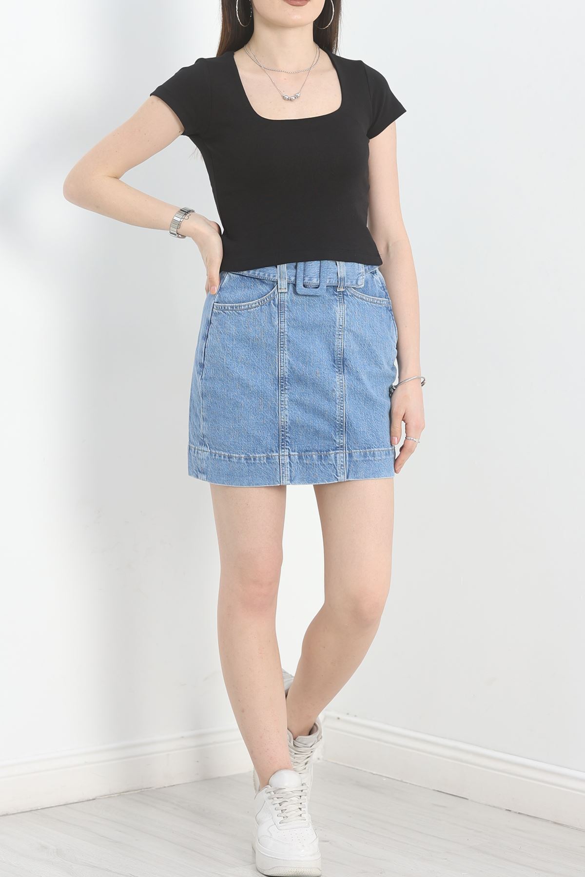 Kare Yaka Penye Tişört Siyah - 21804.200.