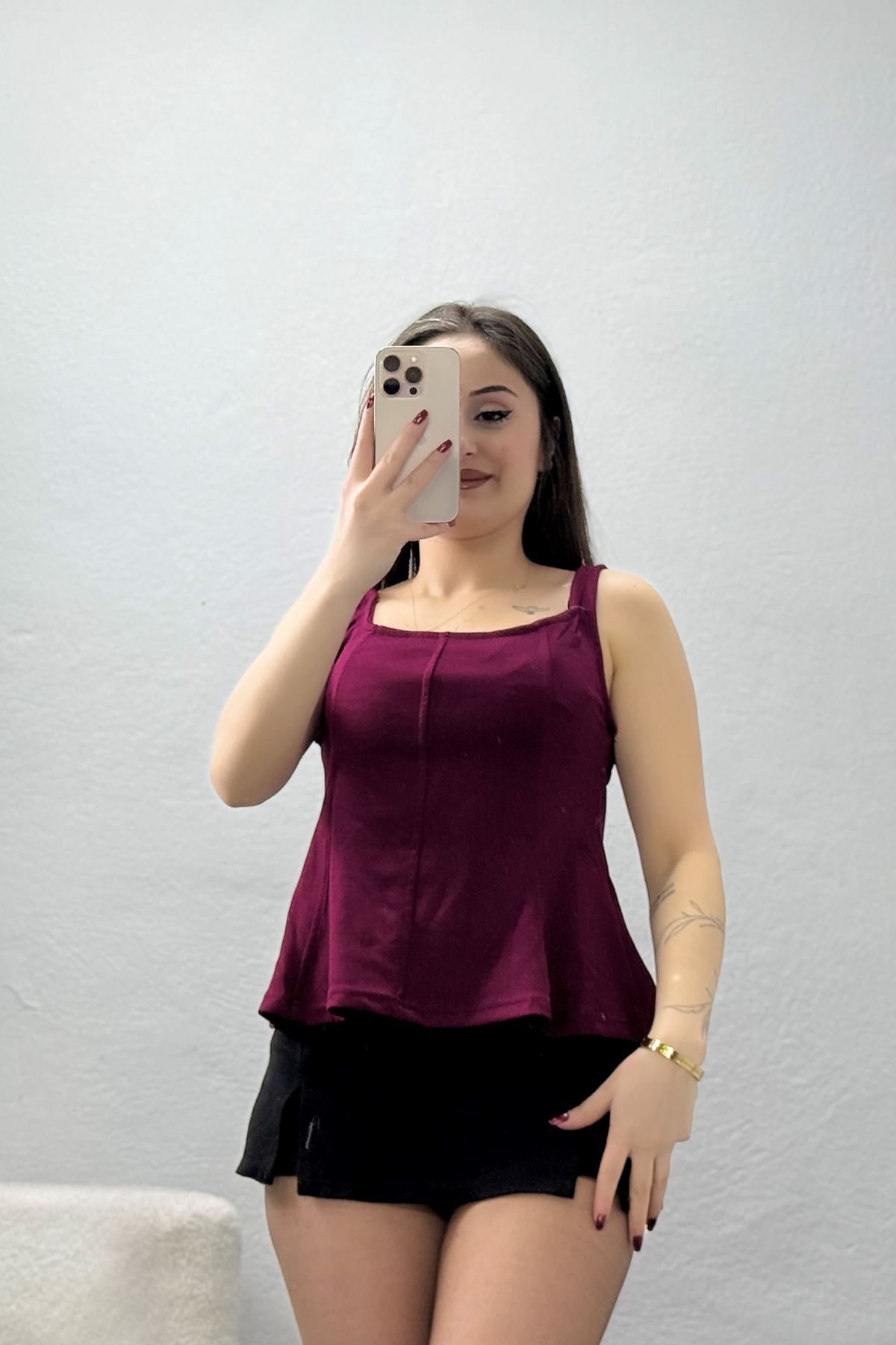 Modal Kumaş Askılı Bluz Bordo - 44023.1254.