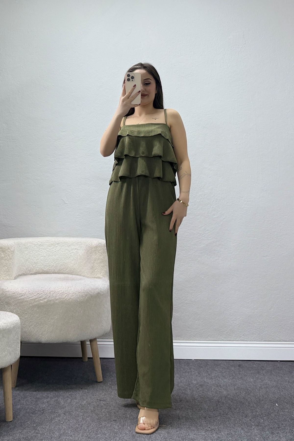 İp Askılı Fırfırlı Bürümcük Takım Haki - 55082.599.