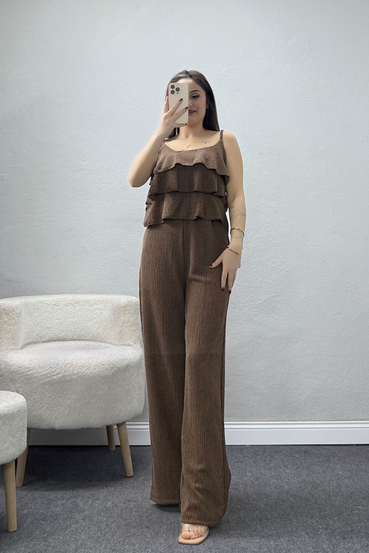 İp Askılı Fırfırlı Bürümcük Takım Kahve - 55082.599.