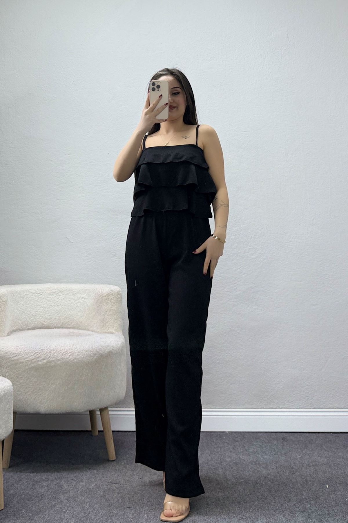 İp Askılı Fırfırlı Bürümcük Takım Siyah - 55082.599.