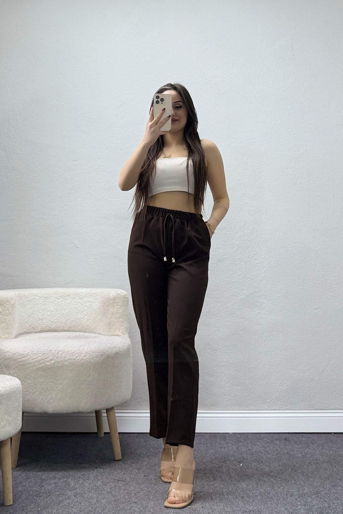 Dabıl Bağcıklı Pantolon Acıkahve - 20138.1884.