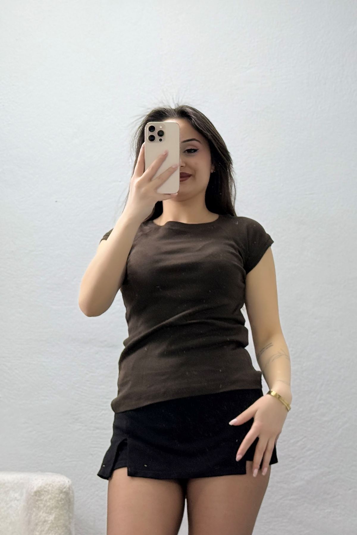 Bisiklet Yaka Penye Tişört Kahve - 21890.200.