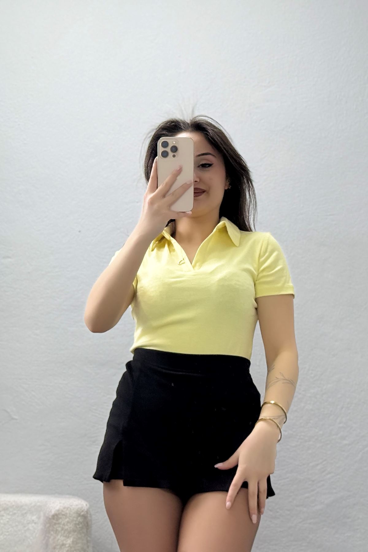 Gömlek Yaka Kısa Kollu Tişört Sarı - 22023.200.