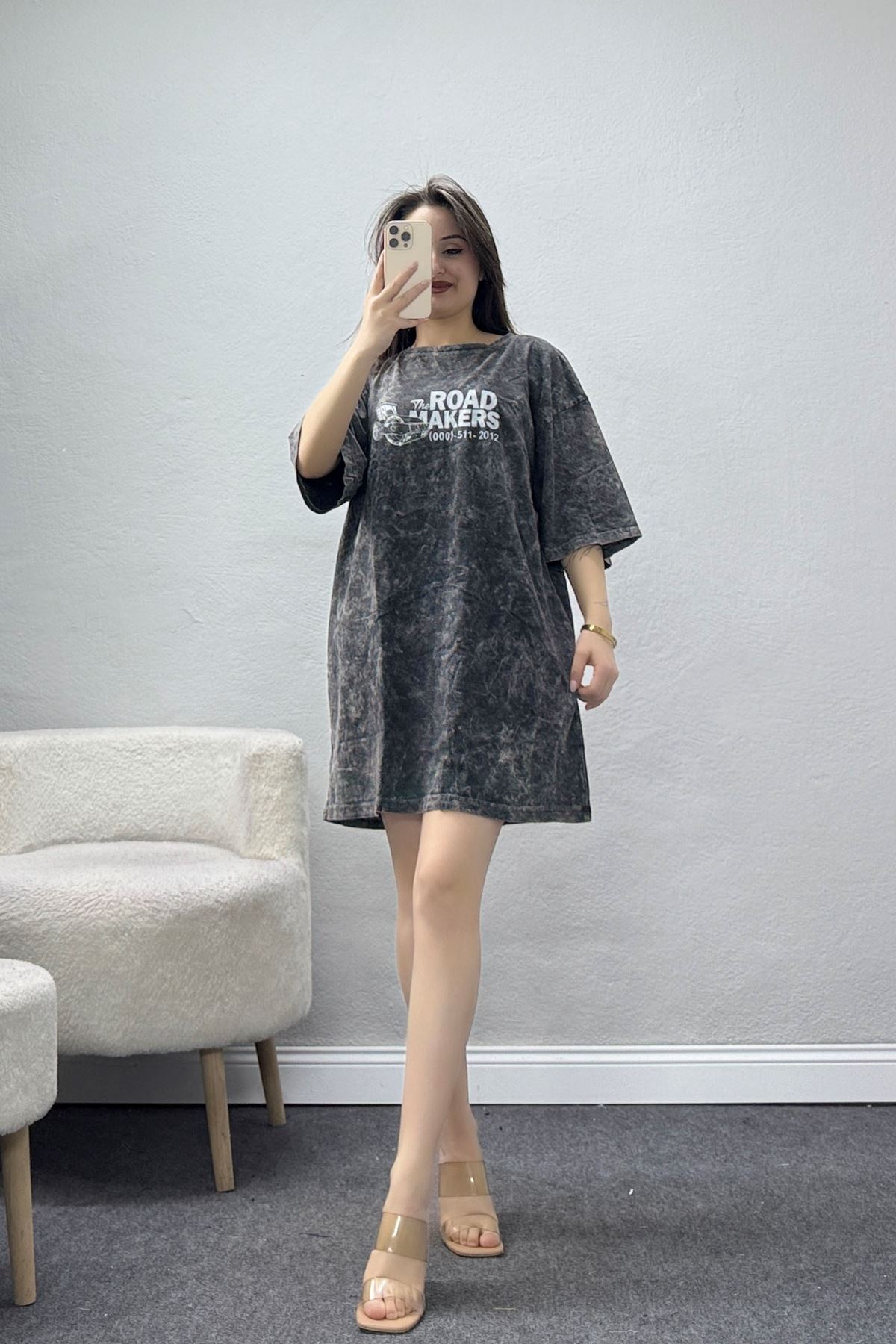 Asit Yıkamalı Süprem Elbise Antrasit - 71018.1748.