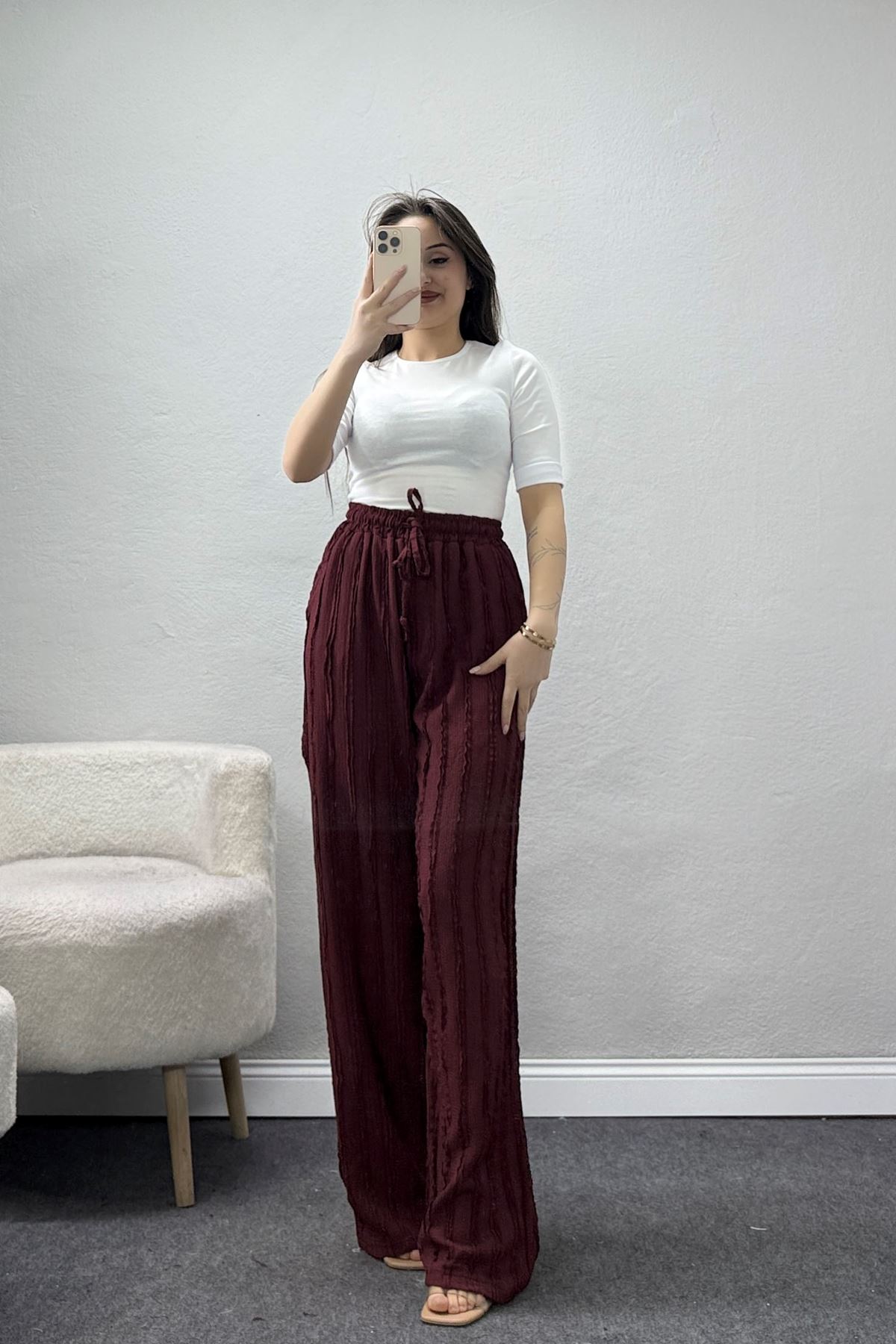 Fırfır Detay Pantolon Bordo - 4197.1247.