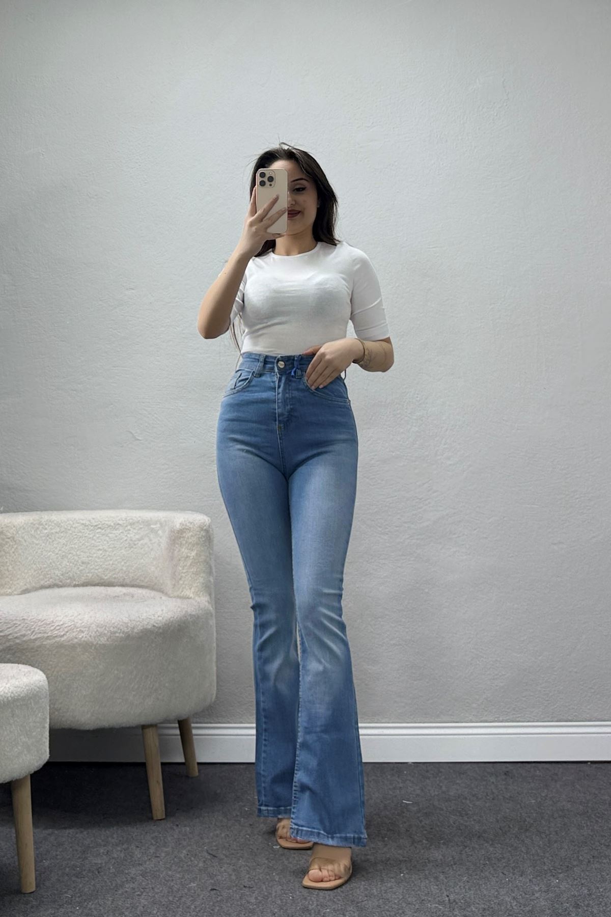 Likralı İspanyol Kot Pantolon Açıkmavi - 32452.2001.