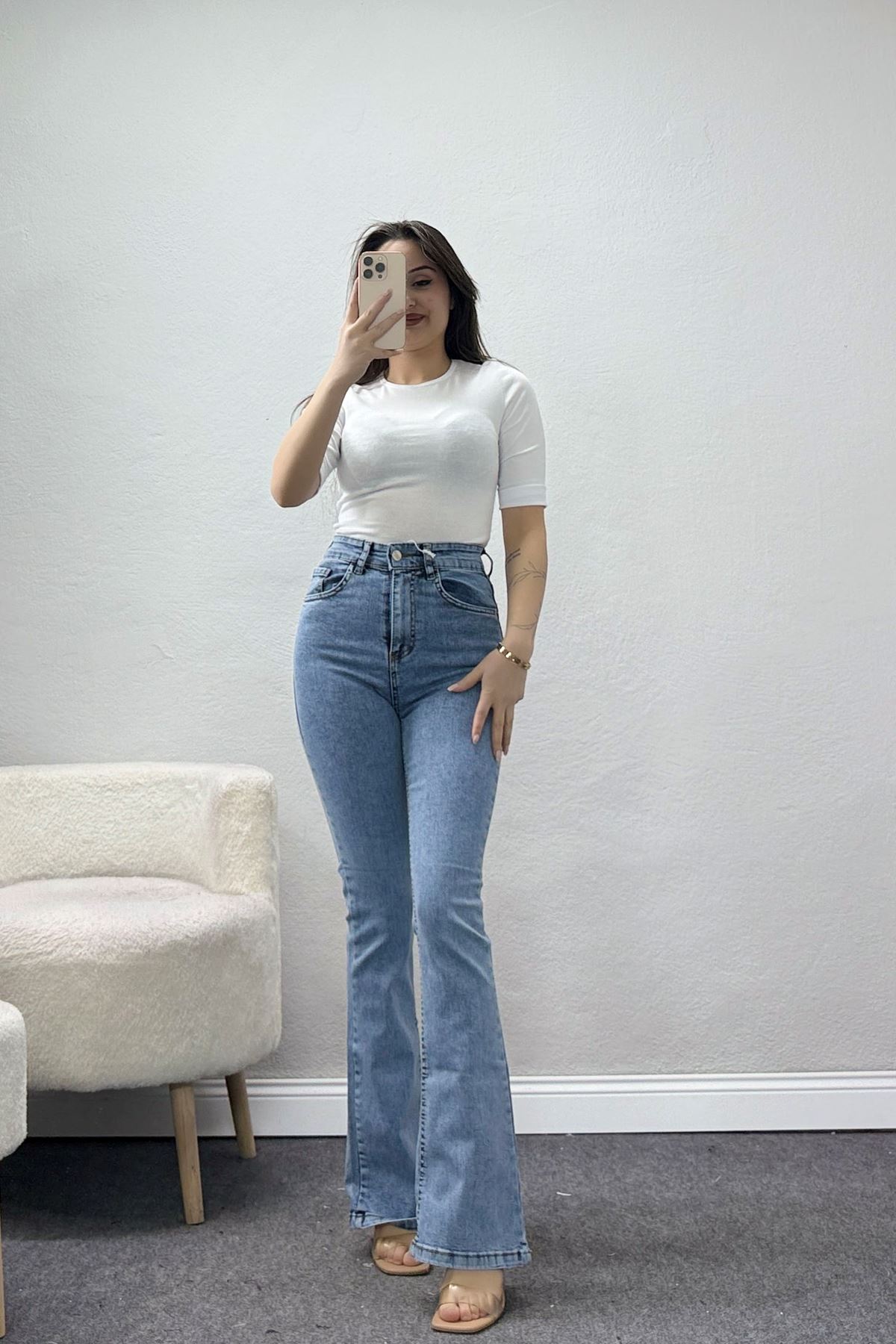 Likralı İspanyol Kot Pantolon Buzmavi - 32452.2001.