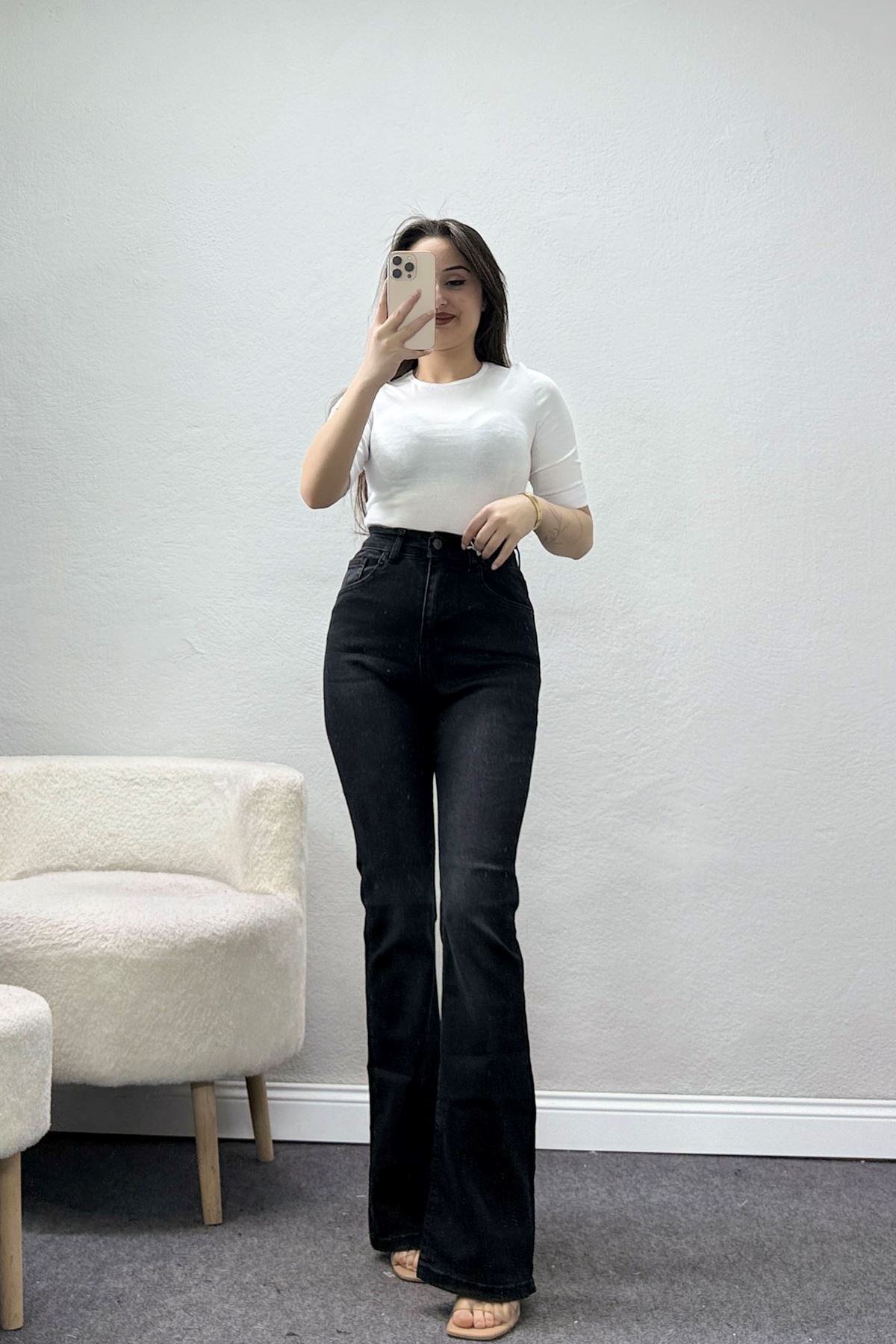 Likralı İspanyol Kot Pantolon Füme - 32452.2001.