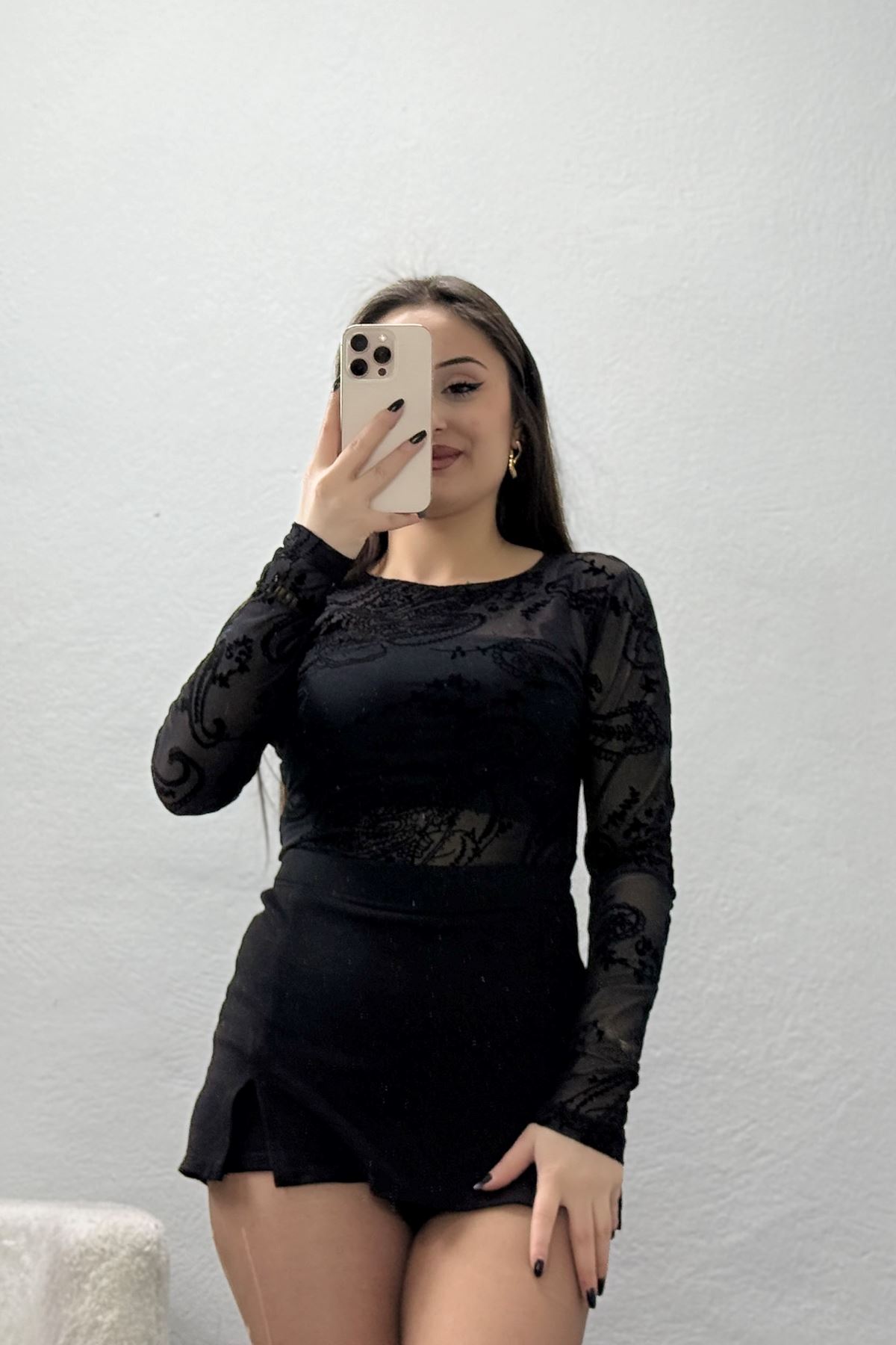 Flok Baskılı Tül Bluz Siyahdesenli - 70957.1567.