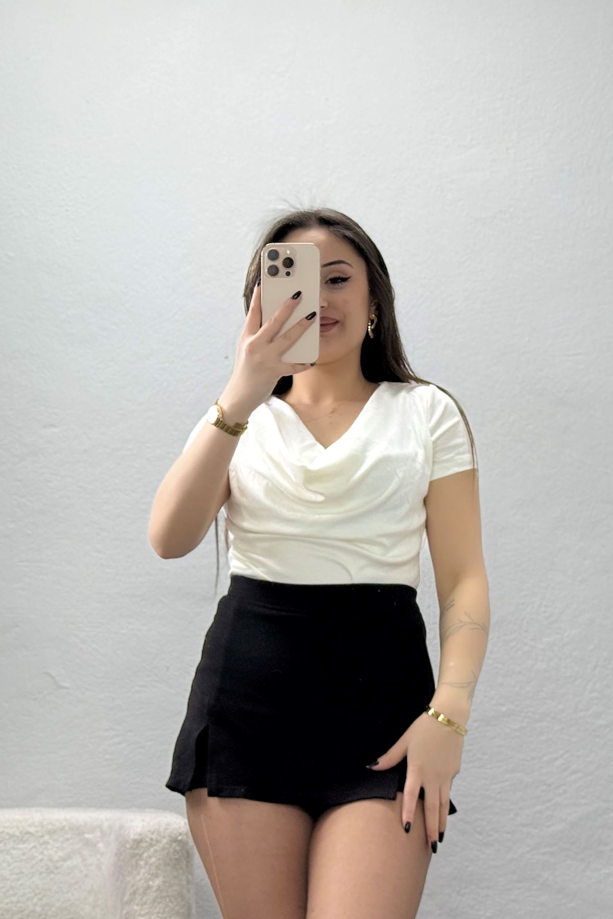 Degaje Yaka Penye Kumaş Bluz Ekru - 71422.1748.