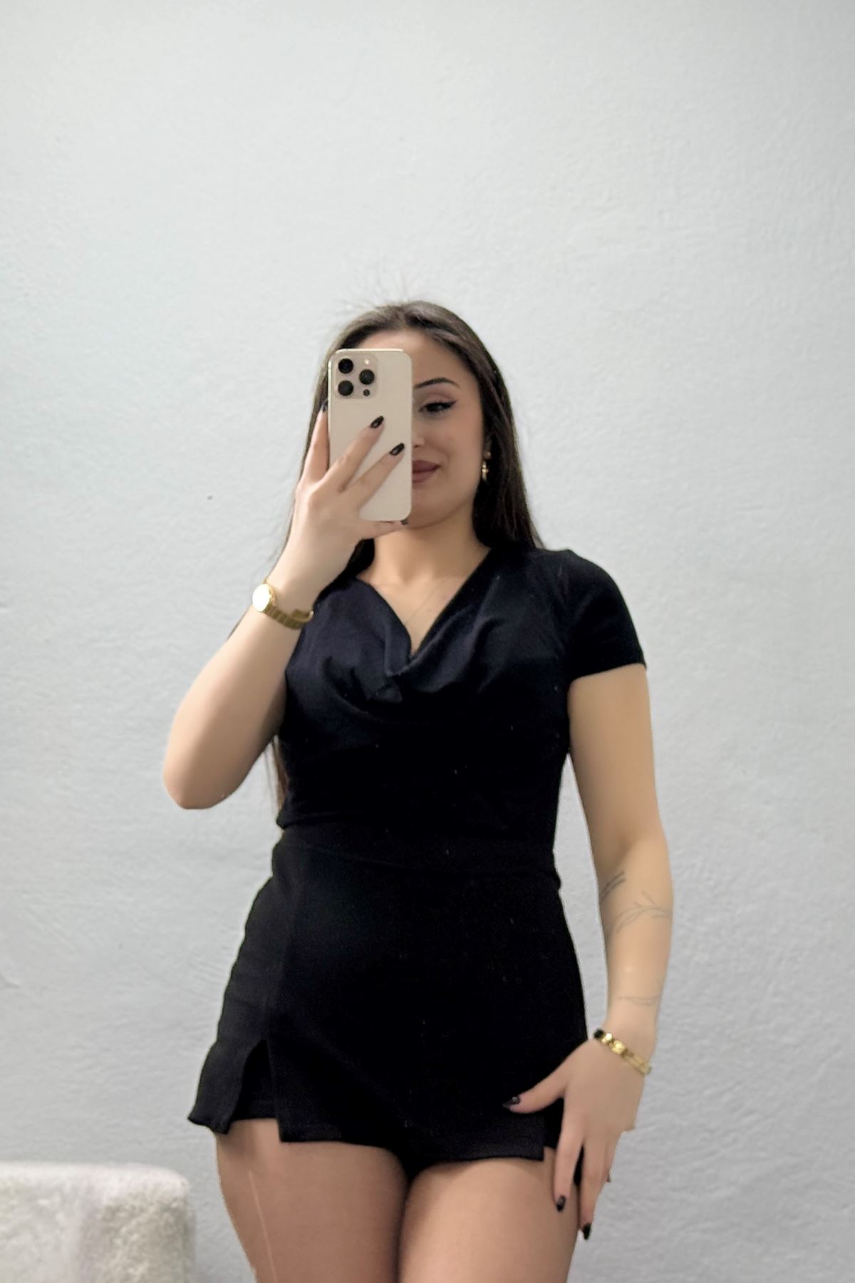 Degaje Yaka Penye Kumaş Bluz Siyah - 71422.1748.