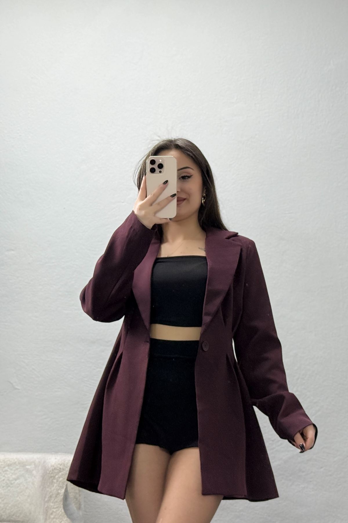 Belden Pensli Tek Düğme Blazer Ceket Mürdüm - 71437.1991.