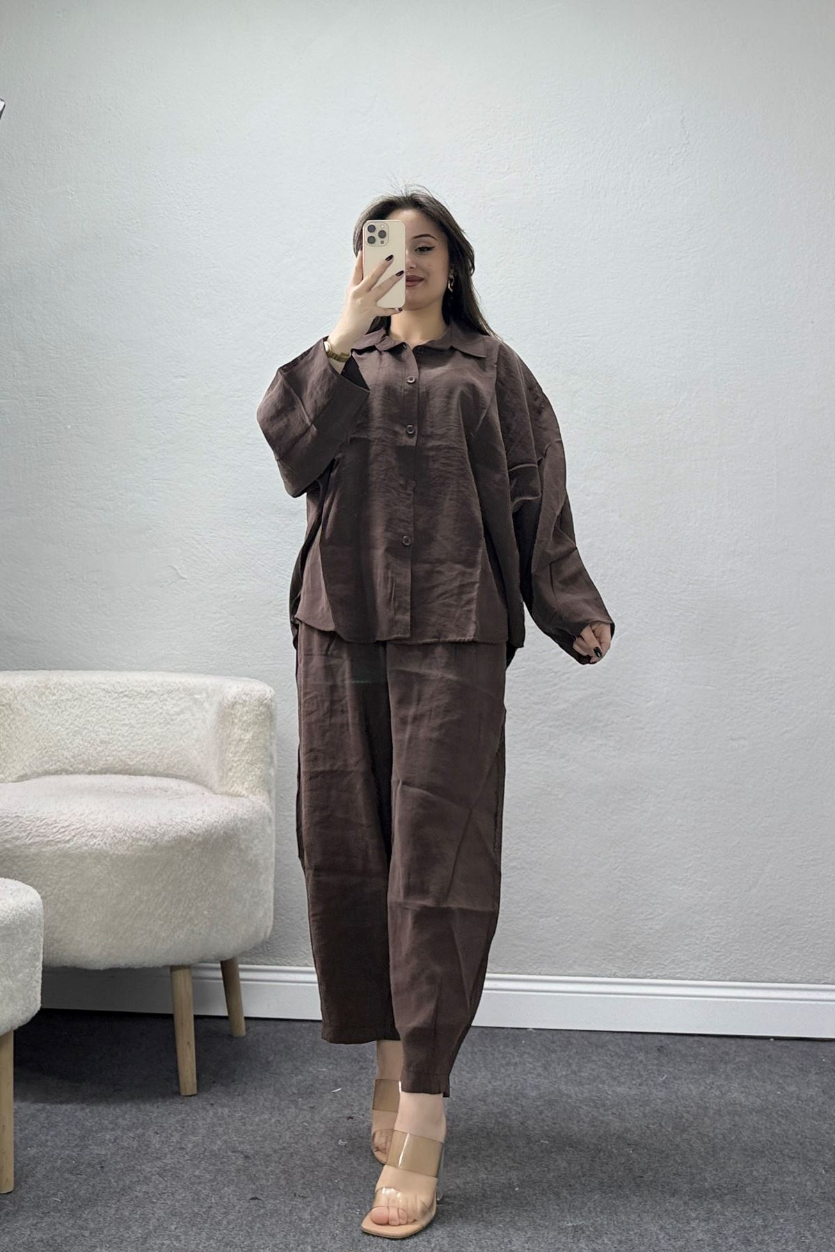 Dokuma Modal Şalvarlı Takım Kahve - 011.2153.