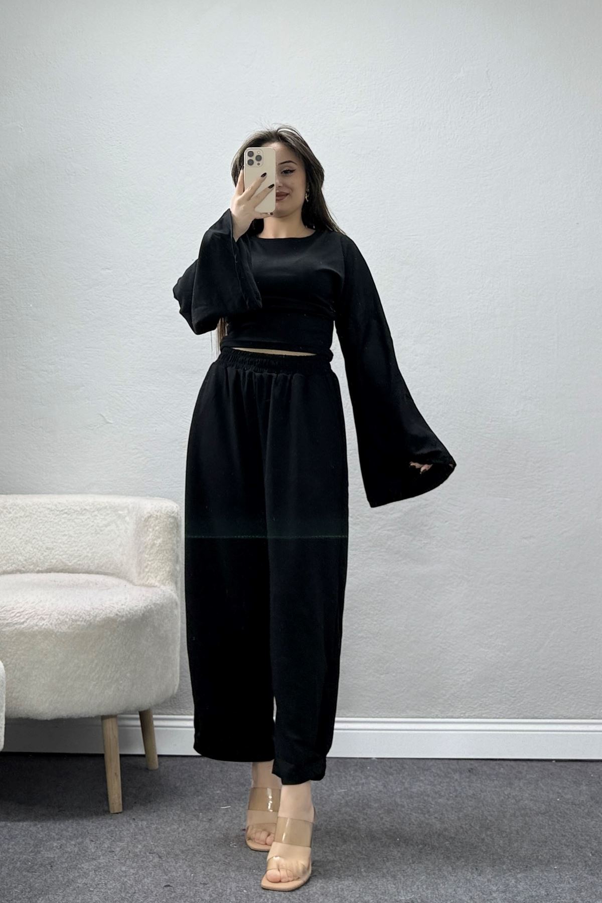 İspanyol Kol Paçası Dikişli Takım Siyah - 155.2153.