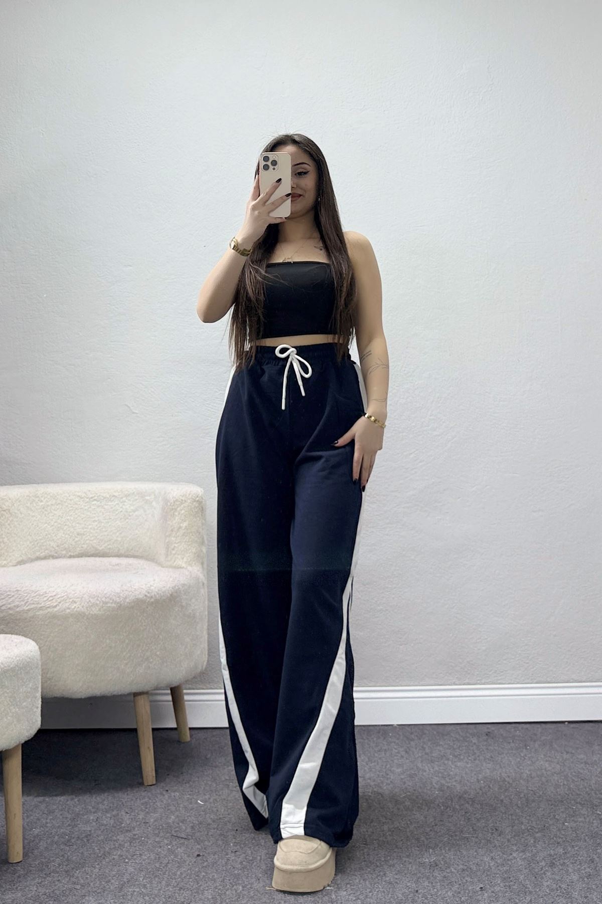 İki İplik Biyeli Eşofman Altı Lacivert - 43968.1857.