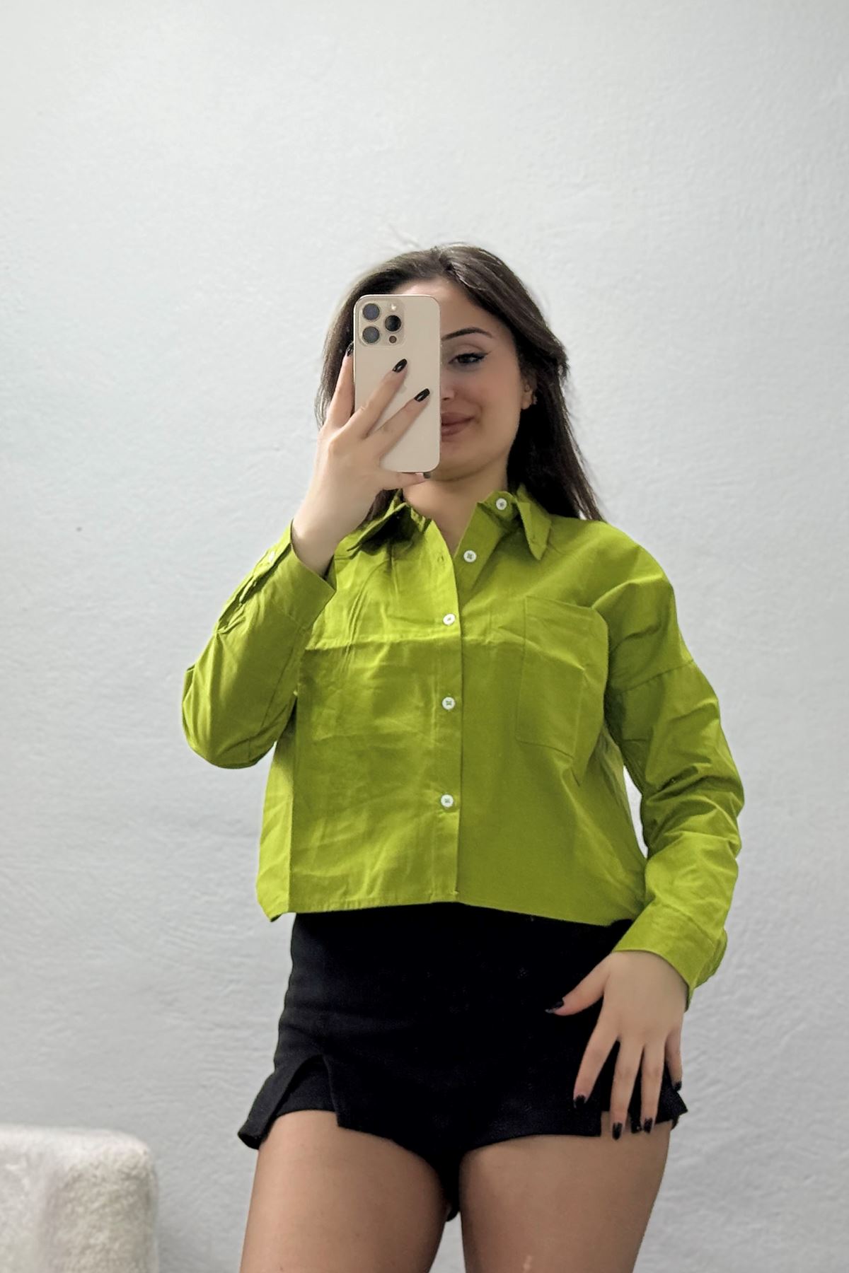 Terikoton Oversize Gömlek Fıstık - 3080.2131.