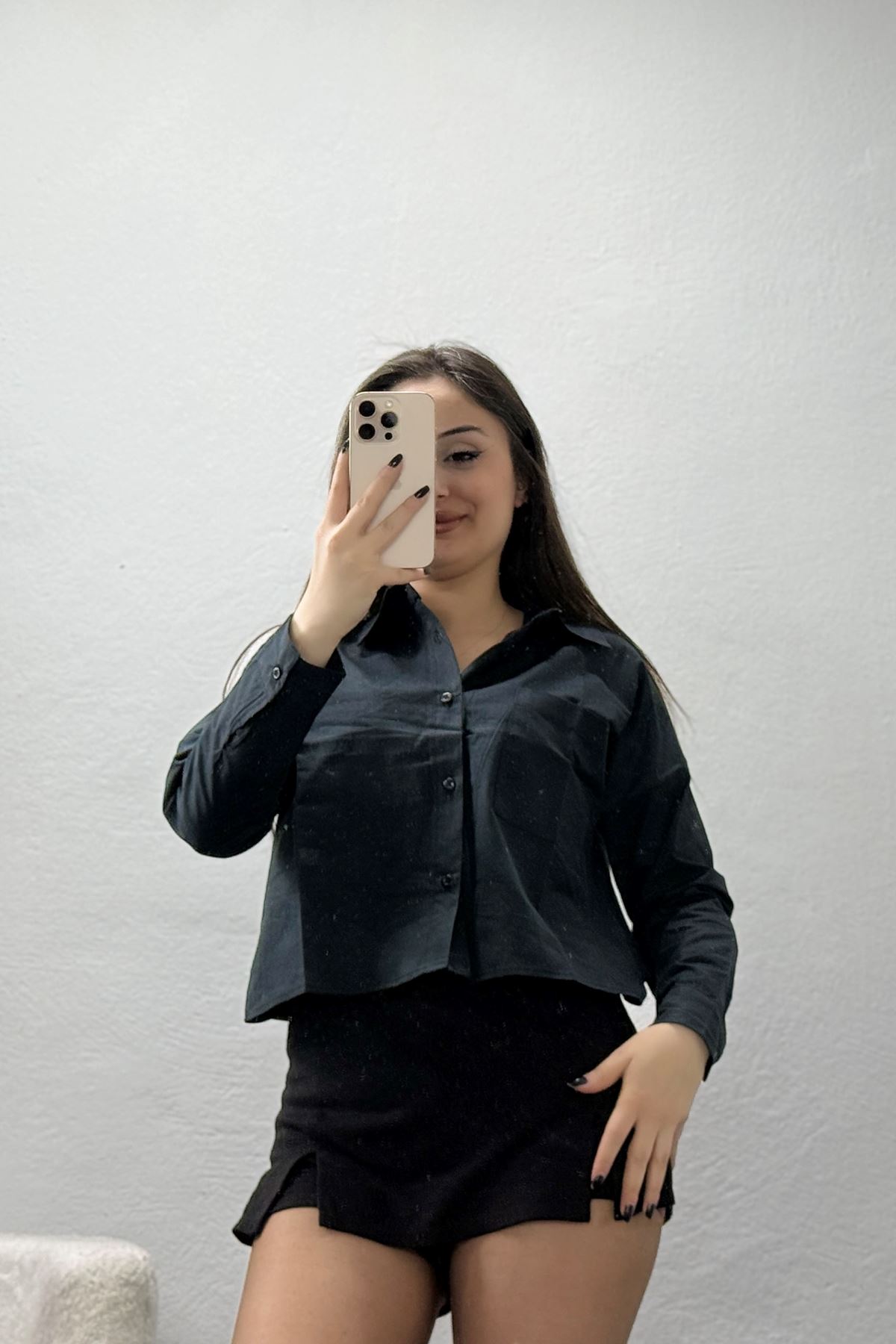 Terikoton Oversize Gömlek Siyah - 3080.2131.