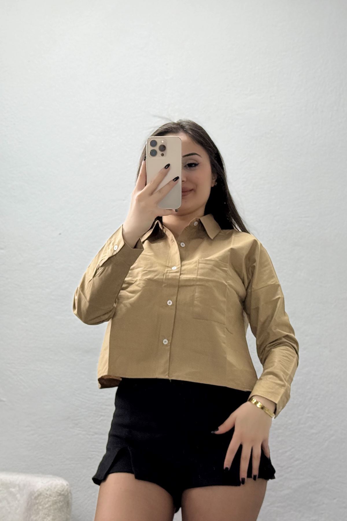 Terikoton Oversize Gömlek Sütlükahve - 3080.2131.