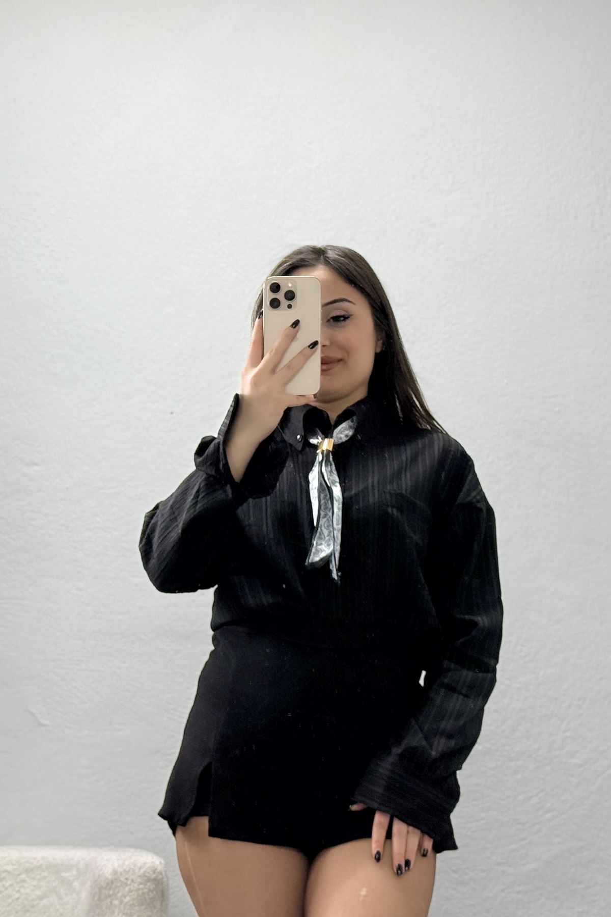 Fularlı Gömlek Siyah - 4162.1247.