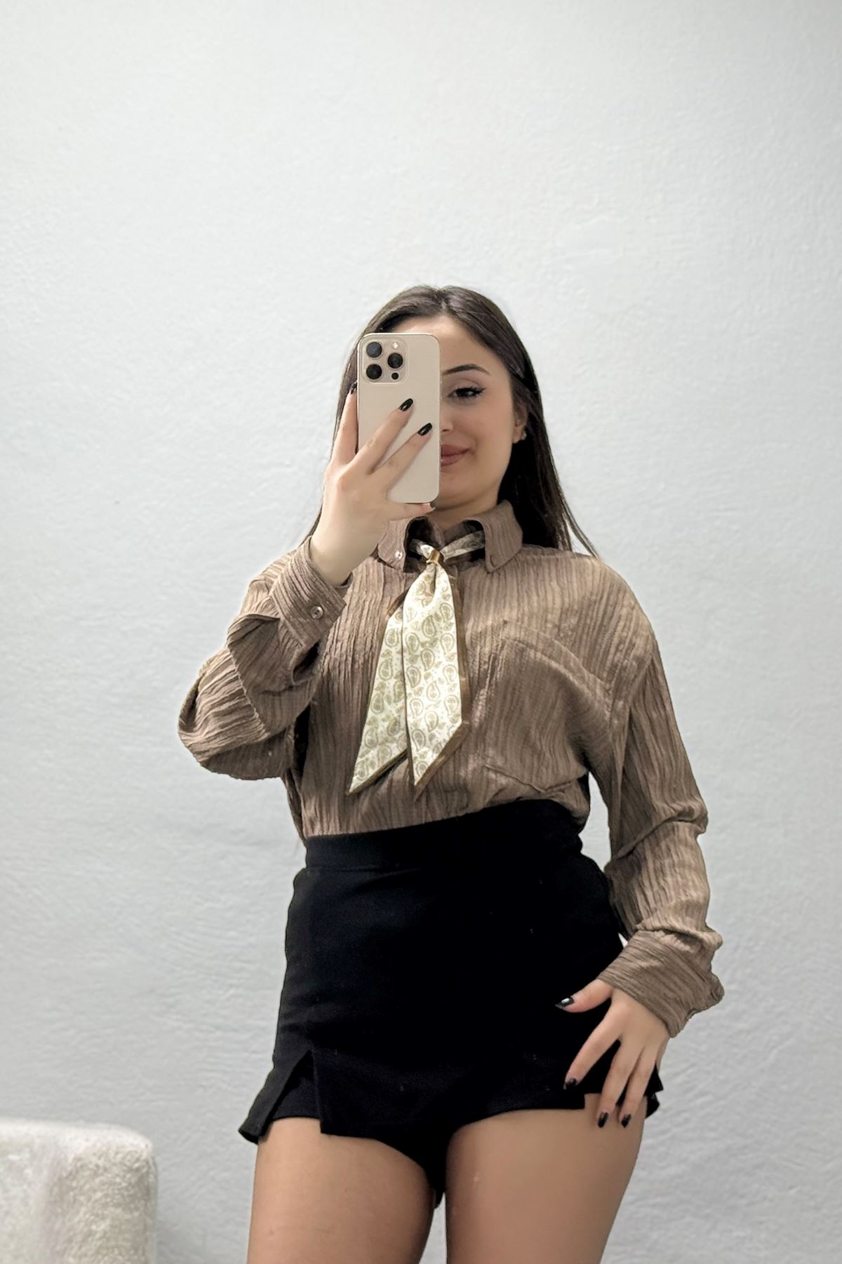 Fularlı Gömlek Vizon - 4162.1247.