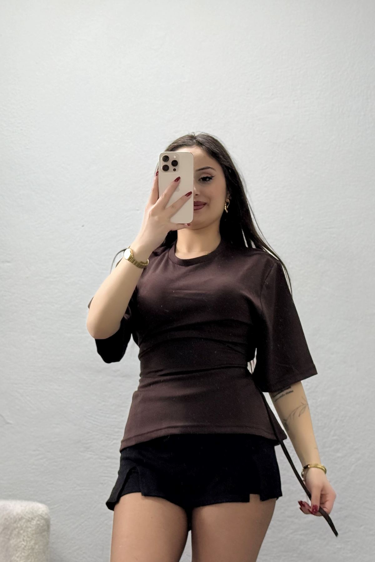 Arkası Bağlamalı Tişört Kahve - 4238.2135.