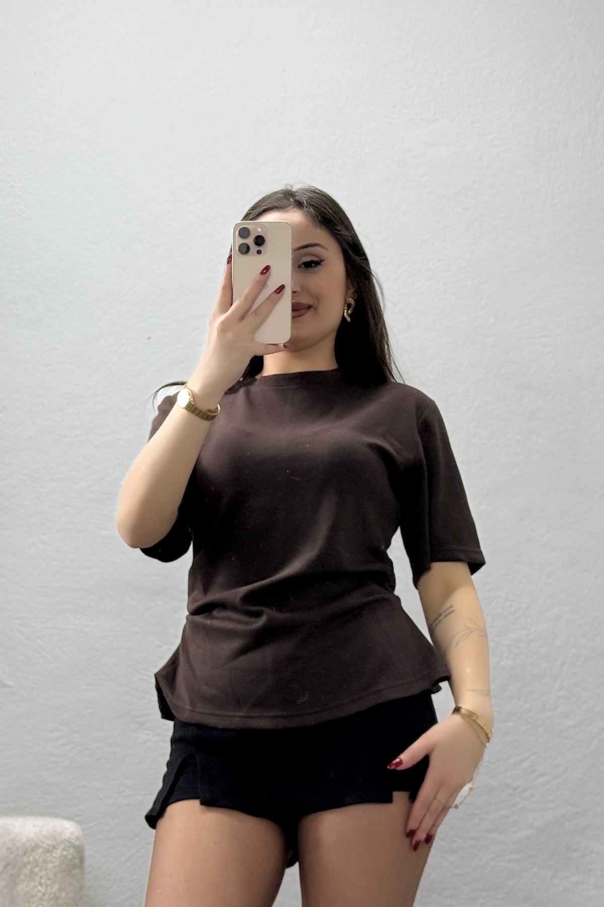 Arka Yırtmaçlı Tişört Kahve - 1395.2135.