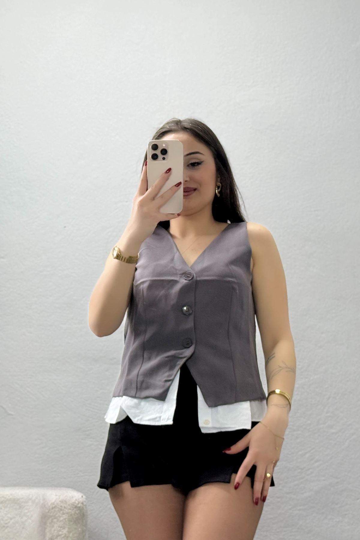 Poliviskon Gömlek Detay Yelek Antrasit - 8212.1437.