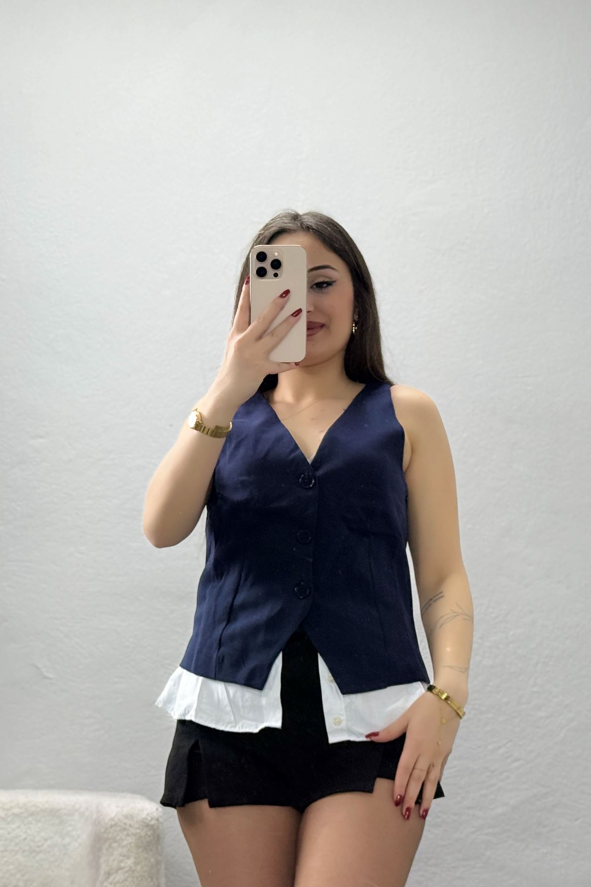 Poliviskon Gömlek Detay Yelek Lacivert - 8212.1437.