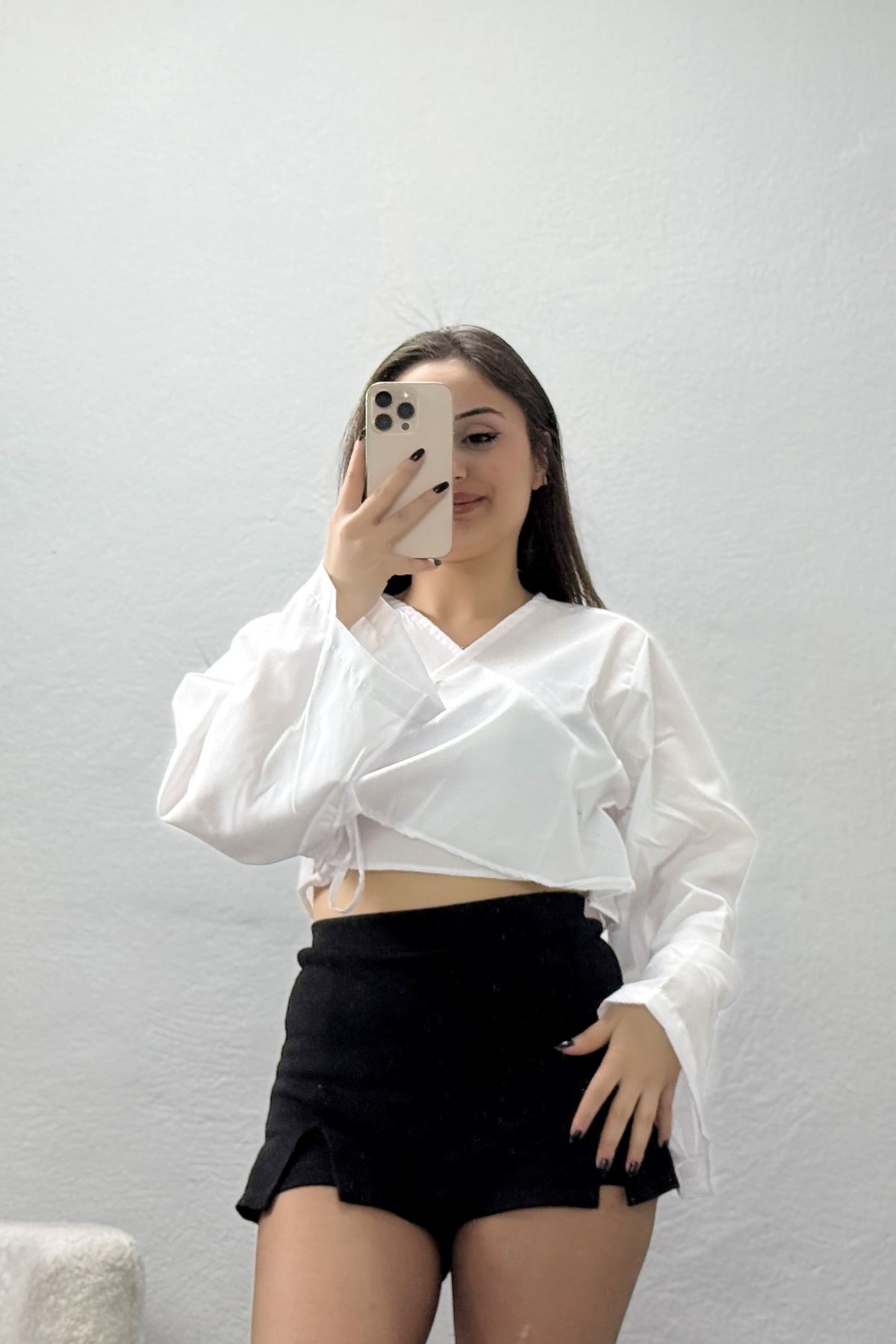 Bağlamalı Asimetrik Gömlek Beyaz - 30872.1949.