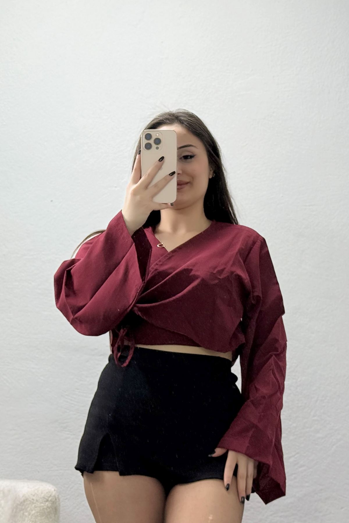 Bağlamalı Asimetrik Gömlek Bordo - 30872.1949.