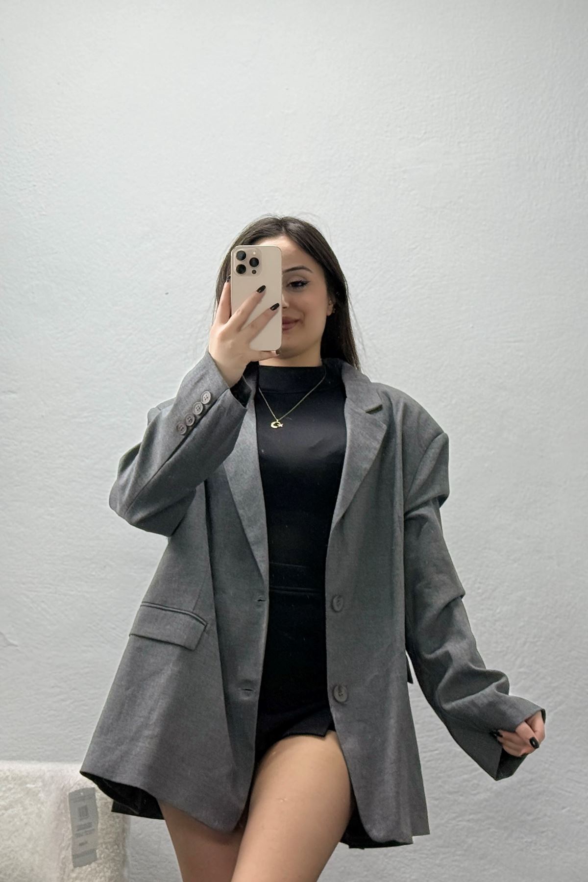 Poliviskon Oversize Astarlı Blazer Ceket Füme - 71117.1437.