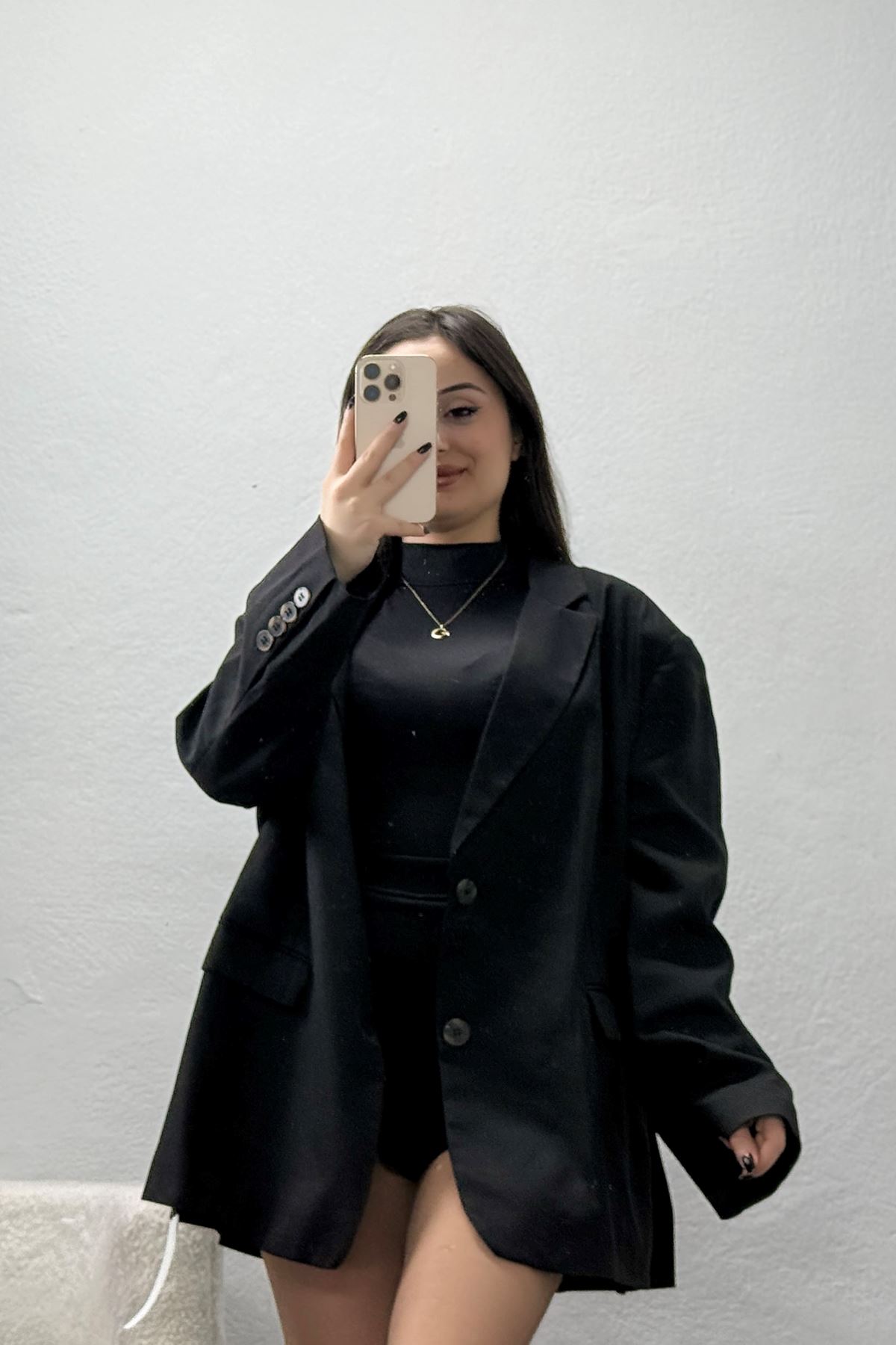 Poliviskon Oversize Astarlı Blazer Ceket Siyah - 71117.1437.