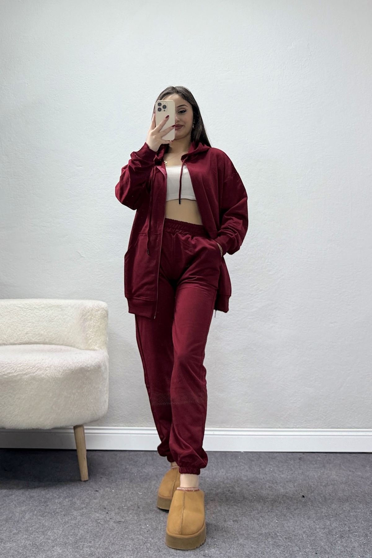 Paça Lastikli Eşofman Takımı Bordo - 50953.1878.