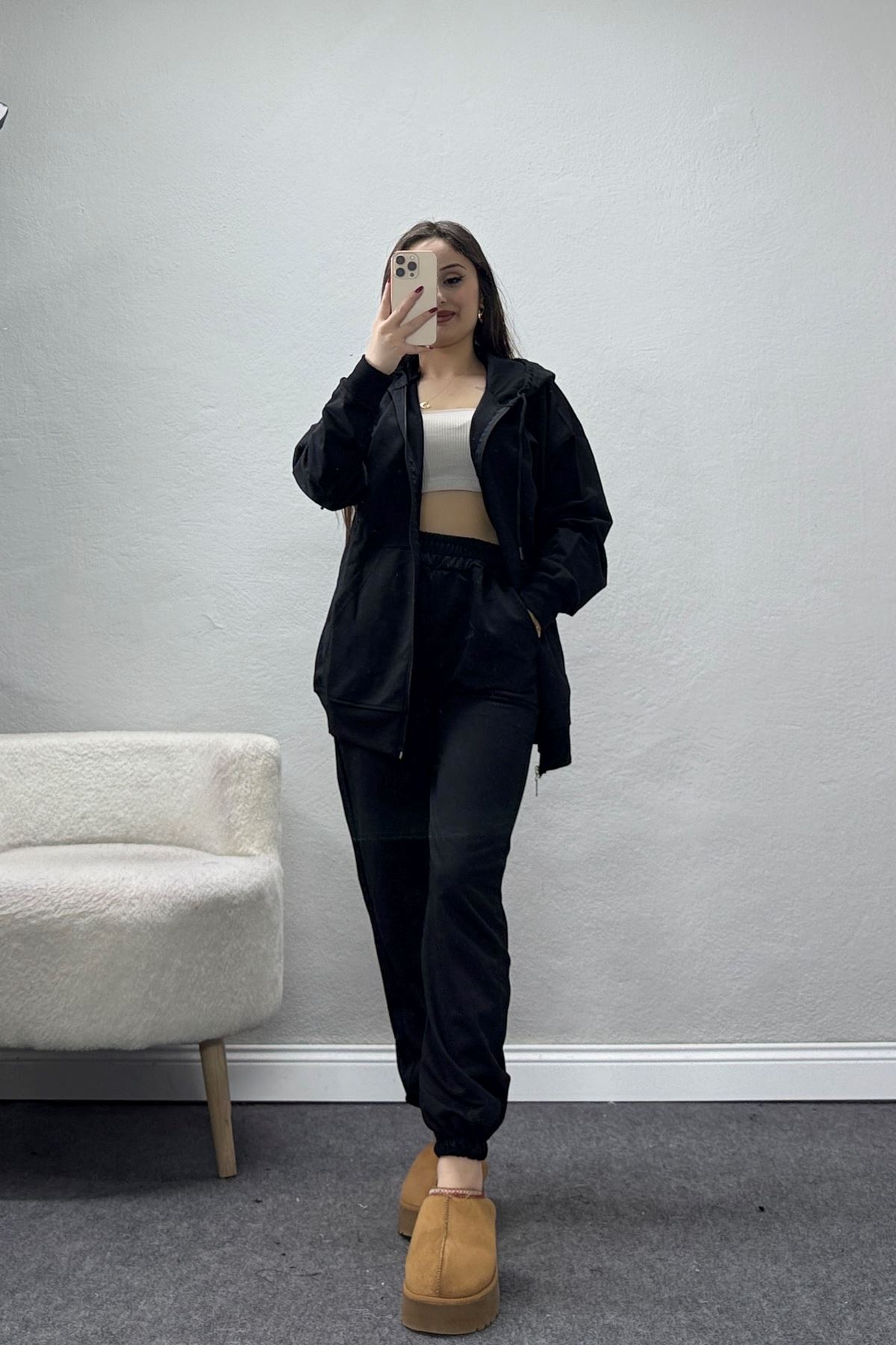 Paça Lastikli Eşofman Takımı Siyah - 50953.1878.