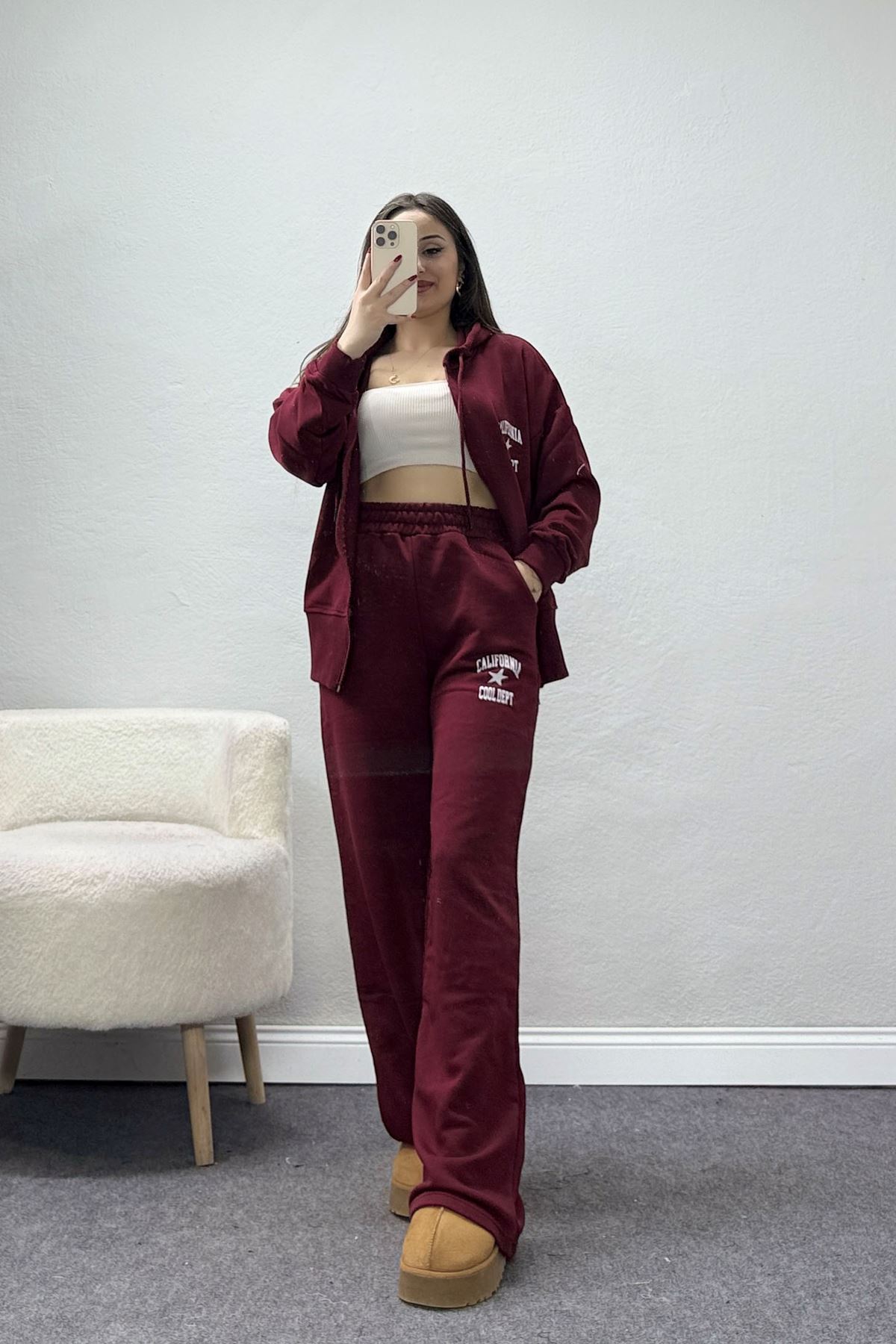 3 İplik Şardonsuz Eşofman Takım Bordo - 52094.1878.