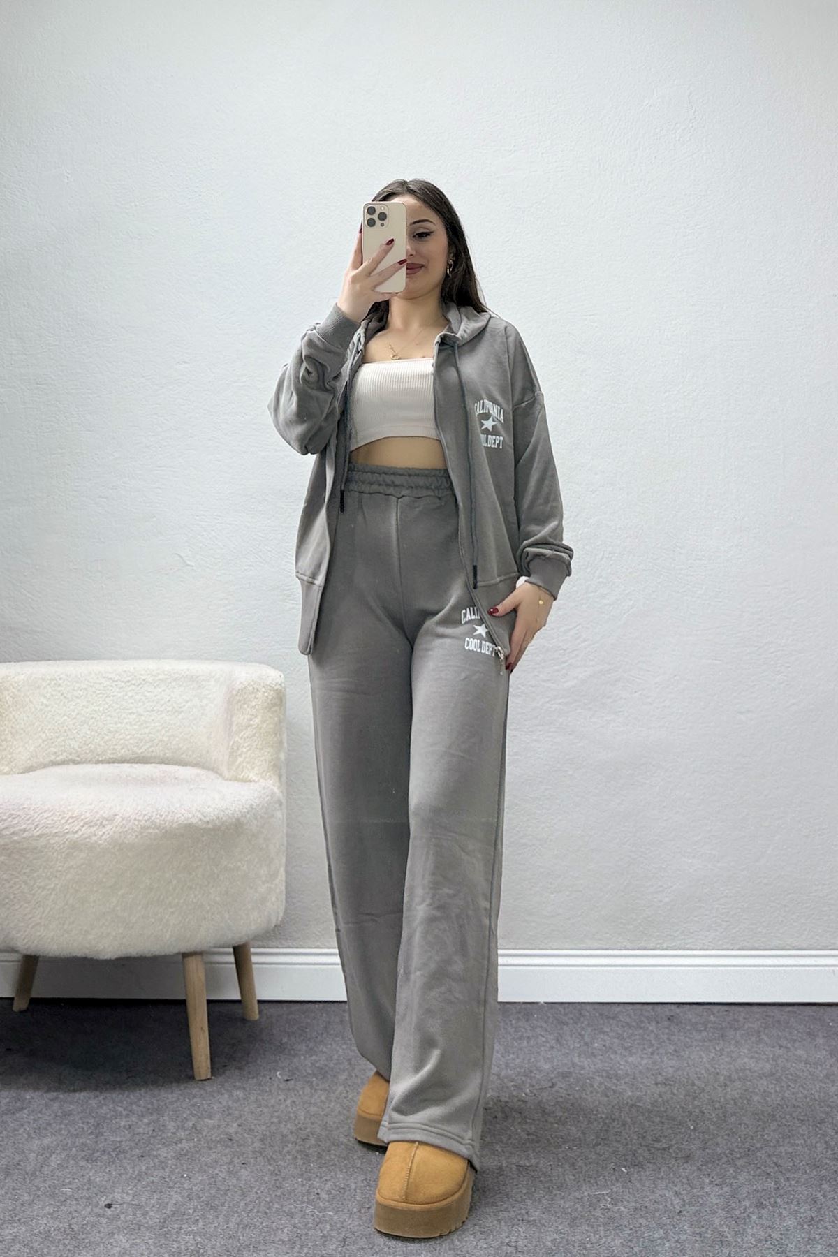 3 İplik Şardonsuz Eşofman Takım Boyalıgri - 52094.1878.